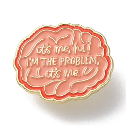 Honeyhandy Brain with Word It's Me Hi I'm The Problem Enamel Pins, Golden Zinc Alloy Brooch for Women, Light Salmon, 25x30x2mm