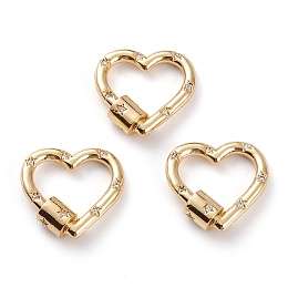 Honeyhandy Brass Micro Pave Clear Cubic Zirconia Screw Carabiner Lock, Heart with Star, Golden, 21x22x6mm