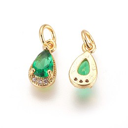 Honeyhandy Brass Cubic Zirconia Charms, teardrop, Golden, Green, 10.5x5.5x3.5mm, Hole: 3mm