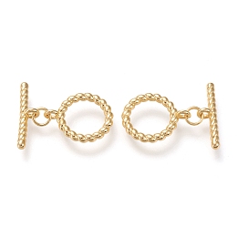 Honeyhandy Brass Toggle Clasps, Long-Lasting Plated, Twist Ring & Bar, Real 18K Gold Plated, Twist Ring: 18x14.5x4mm, Hole: 2mm, Bar: 19x5.5x4mm, Hole: 2mm