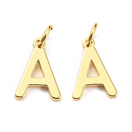 Honeyhandy Brass Charms, with Jump Rings, Letter, Real 18K Gold Plated, Letter.A, 10x7x1mm, Hole: 2.5mm