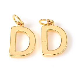 Honeyhandy Brass Charms, with Jump Rings, Letter, Real 18K Gold Plated, Letter.D, D: 10x7x1mm, Hole: 2.5mm