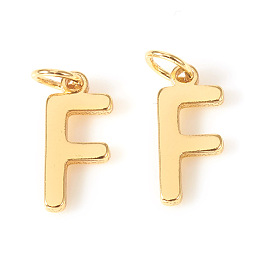 Honeyhandy Brass Charms, with Jump Rings, Letter, Real 18K Gold Plated, Letter.F, F: 10x4.5x1mm Hole: 2.5mm