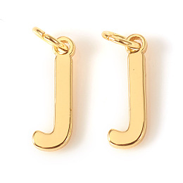 Honeyhandy Brass Charms, with Jump Rings, Letter, Real 18K Gold Plated, Letter.J, J: 10x3.5x1mm, Hole: 2.5mm