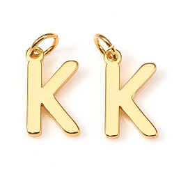 Honeyhandy Brass Charms, with Jump Rings, Letter, Real 18K Gold Plated, Letter.K, K: 10x6.5x1mm, Hole: 2.5mm