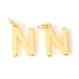 Honeyhandy Brass Charms, with Jump Rings, Letter, Real 18K Gold Plated, Letter.N, N: 10x6.5x1mm, Hole: 2.5mm