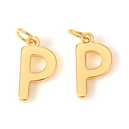 Honeyhandy Brass Charms, with Jump Rings, Letter, Real 18K Gold Plated, Letter.P, P: 10x5.5x1mm, Hole: 2.5mm