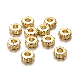 Honeyhandy Brass Spacer Beads, Long-lasting Plated, Fancy Cut, Flat Round, Golden, 5x2mm, Hole: 1.8mm