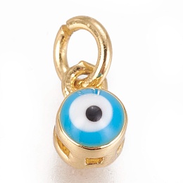 Honeyhandy Brass Enamel Charms, Evil Eye, Golden, 4x4mm, Hole: 2mm