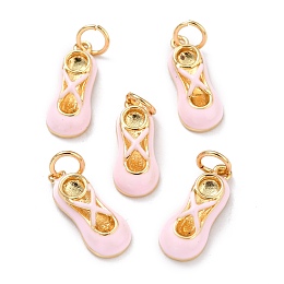 Honeyhandy Real 18K Gold Plated Brass Pendants, with Enamel and Jump Rings, Long-Lasting Plated, Ballet Shoe, Pink, 16x6.5x4mm, Jump Ring: 5x1mm, 3mm Inner Diameter