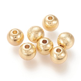 Honeyhandy Brass Beads, Long-Lasting Plated, Textured, Solid Round, Real 18K Gold Plated, 10x9mm, Hole: 2mm