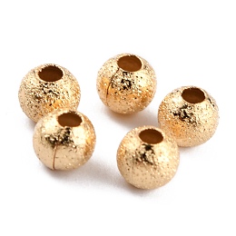 Honeyhandy Long-Lasting Plated Brass Beads, Textured Beads, Round, Real 24K Gold Plated, 4mm, Hole: 1.5mm