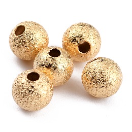 Honeyhandy Long-Lasting Plated Brass Beads, Textured Beads, Round, Real 24K Gold Plated, 5mm, Hole: 1.5mm