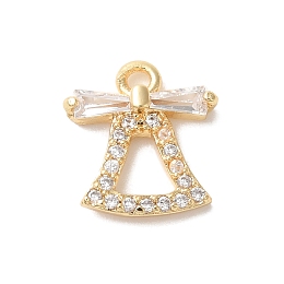 Christmas Theme Brass Micro Pave Cubic Zirconia Charms , Christmas Bell, 11x10x3mm, Hole: 1.4mm