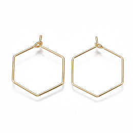 Honeyhandy Brass Earring Hooks, Hexagon, Nickel Free, Real 18K Gold Plated, 20 Gauge, 26~26.5x20~20.5x0.8mm, Pin: 0.8mm