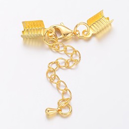 Honeyhandy Brass Chain Extender, with Clasp & Clip Ends Set, Lobster Claw Clasp and Cord Crimp, Nickel Free, Golden, Chain: 50x3.5mm, Hole: 1.5mm, Clasp: 12x7.5x3mm, Cord Crimp: 13x5mm