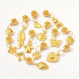 Honeyhandy Alloy Large Hole European Beads, Mixed Shape, Golden, 27~50x8.5~16x1.5~5mm, Hole: 4.5mm