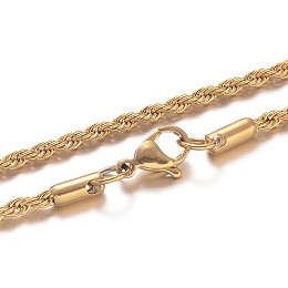 Honeyhandy 304 Stainless Steel Rope Chain Necklaces, with Lobster Claw Clasps, Golden, 19.7 inch(50cm)