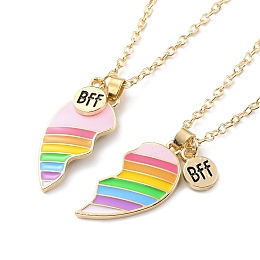 Honeyhandy BFF/Best Friends Forever Alloy Pendant Necklaces, Valentine's Day Enamel Broken Heart Necklace, Golden, Mixed Color, 18.54 inch(47.1cm), 2.4mm, 2pcs/set