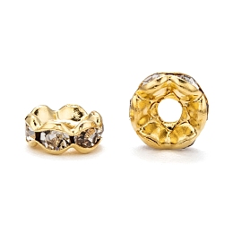 Honeyhandy Brass Rhinestone Spacer Beads, Grade A, Waves Edge, Rondelle, Golden Color, Clear, Size: about 6mm in diameter, 3mm thick, hole: 1.5mm