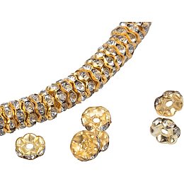 Pandahall Elite 1000pcs 8mm Wavy Rondelle Spacer Beads Gold Tone Rhinestone Spacer Beads Clear Czech Crystal for Jewelry Making