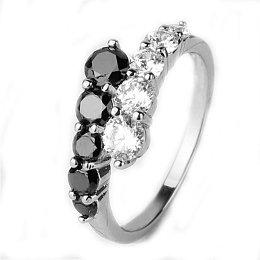 Honeyhandy Simple Fashion Style Brass Cubic Zirconia Rings, CLear & Black, Platinum, Size 9, 19mm