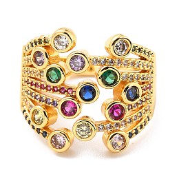 Honeyhandy Brass Micro Pave Cubic Zirconia Finger Rings, Wide Band Rings, Long-Lasting Plated, Real 18K Gold Plated, Colorful, US Size 6(16.5mm)