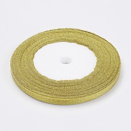 Honeyhandy Glitter Metallic Ribbon, Sparkle Ribbon, DIY Material for Organza Bow, Double Sided, Golden Color, Size: about 1/4 inch(6mm) wide, 25yards/roll(22.86m/roll), 10rolls/Group, 250yards/group (228.6m/group)