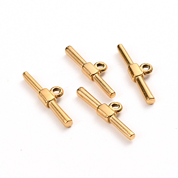 Honeyhandy Ion Plating(IP) 304 Stainless Steel Toggle Clasps Parts, Bar, Golden, 23.5x7x3mm, Hole: 1.8mm