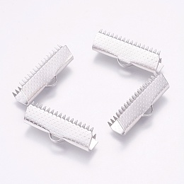 Honeyhandy 304 Stainless Steel Ribbon Crimp Ends, Stainless Steel Color, 10x25mm, Hole: 1.5x3mm
