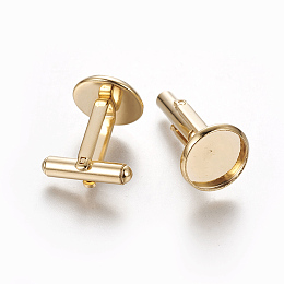 Honeyhandy 304 Stainless Steel Cufflinks Settings, Flat Round, Golden, Tray: 12mm, 26.5x14mm