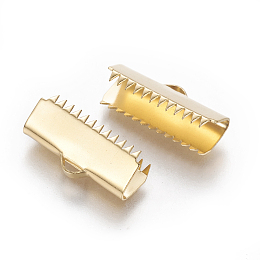 Honeyhandy 304 Stainless Steel Ribbon Crimp Ends, Rectangle, Golden, 8.5x20.5mm, Hole: 1.5x2.5mm