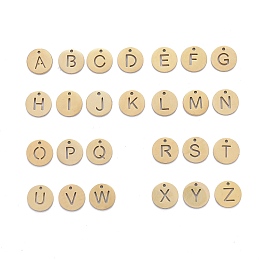 Honeyhandy 304 Stainless Steel Charms, Ion Plating (IP), Flat Round with Letter A~Z, Golden, 10x0.7~1.5mm, Hole:1mm