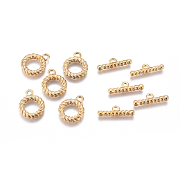 Honeyhandy Ion Plating(IP) 304 Stainless Steel Toggle Clasps, for DIY Jewelry Making, Golden, Ring: 19x15x3mm, Hole: 2.5mm, Inner Diameter: 9mm, Bar: 21x6.5x3mm, hole: 2mm