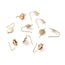 Honeyhandy 304 Stainless Steel Earring Hooks, with Vertical Loop, Flat Round, Real 18K Gold Plated, 23x12x2mm, Hole: 1.5mm, Tray: 10mm, 20 Gauge, Pin: 0.8mm