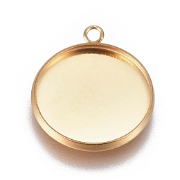 Honeyhandy Ion Plating(IP) 304 Stainless Steel Pendant Cabochon Settings, Plain Edge Bezel Cups, Flat Round, Golden, Tray: 16mm, 20.5x17.5x2mm, Hole: 1.8mm