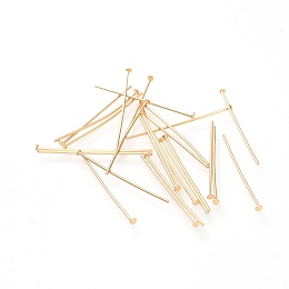 Honeyhandy 304 Stainless Steel Flat Head Pins, Real 18K Gold Plated, 25x0.7mm, Head: 1.5mm