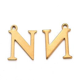 Honeyhandy Ion Plating(IP) 304 Stainless Steel Alphabet Charms, Golden, Letter.N, 12x9.5x1mm, Hole: 1mm