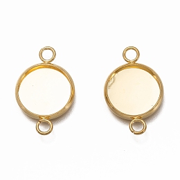 Honeyhandy 304 Stainless Steel Cabochon Connector Settings, Plain Edge Bezel Cups, Flat Round, Real 18K Gold Plated, Tray: 12mm, 21.5x14x2mm, Hole: 2.4mm