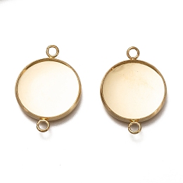 Honeyhandy 304 Stainless Steel Cabochon Connector Settings, Plain Edge Bezel Cups, Flat Round, Real 18K Gold Plated, Tray: 18mm, 27.5x20x2mm, Hole: 2.3~3mm