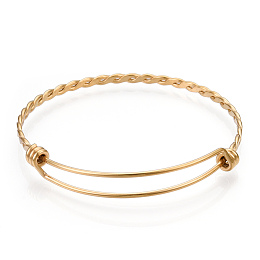 Honeyhandy Adjustable 304 Stainless Steel Expandable Bangle Making, Real 18K Gold Plated, 60mm, 3.5mm