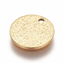 Honeyhandy Ion Plating(IP) 304 Stainless Steel Textured Pendants, Flat Round, Golden, 10x1mm, Hole: 1.2mm