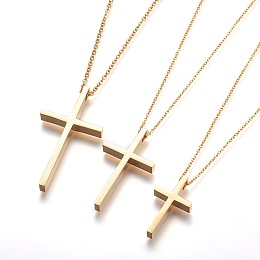 Honeyhandy 304 Stainless Steel Pendant Necklaces, Cross, Golden, 17.71 inch~20.47 inch(45~52cm)