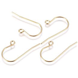 UNICRAFTALE 50pcs Vacuum Plating Golden Earrings Hooks Stainless Steel Earring Hooks 0.8mm Pin Ear Wire Findings with Loop for Dangle Earrings Jewelry Making 27.5x13x0.8mm, Hole 1.8mm