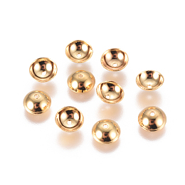 Honeyhandy Vacuum Plating 304 Stainless Steel Bead Caps, Apetalous, Half Round, Golden, 6x2mm, Hole: 0.8mm