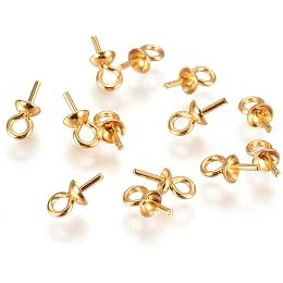 UNICRAFTALE 20pcs Stainless Steel Cup Pearl Bails Golden Peg Screw Eye Pin Pendants for Half-drilled Beads Pendant Making 7x3mm, Pin 0.7mm