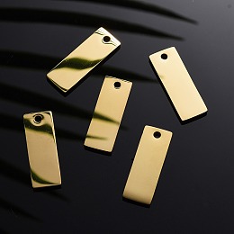 Honeyhandy 304 Stainless Steel Pendants, Manual Polishing, Blank Stamping Tags, Rectangle, Golden, 25x9x1.8mm, Hole: 1.4mm