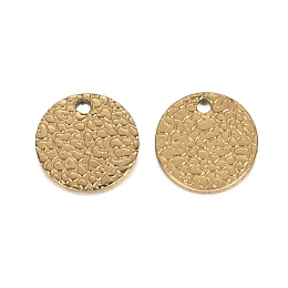 Honeyhandy Ion Plating(IP) 304 Stainless Steel Charms, Textured, Laser Cut, Flat Round, Golden, 10x0.8mm, Hole: 1.4mm