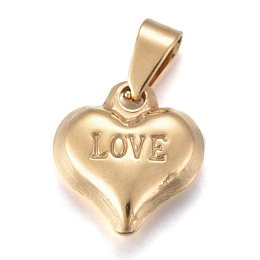 Honeyhandy Valentine's Day 201 Stainless Steel Charms, Heart with Word Love, Golden, 13x11.5x4mm, Hole: 4.5x3mm