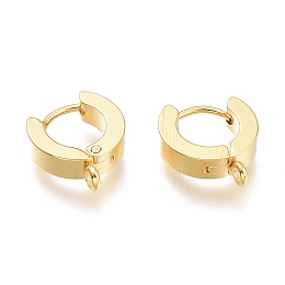 Honeyhandy Ion Plating(IP) 304 Stainless Steel Huggie Hoop Earrings Findings, with Vertical Loop, Ring, Real 24K Gold Plated, 12x11x4mm, Hole: 1.8mm, Pin: 1mm